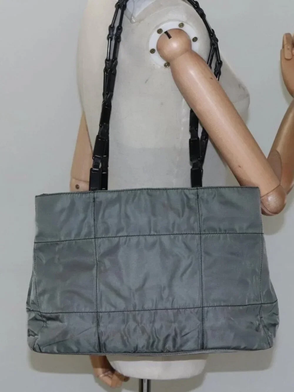 PRADA Tote Bag Nylon Plastic Gray Black Auth ep7577